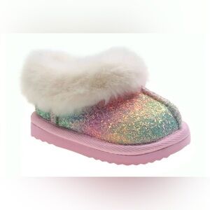 NWT Wonder Nation toddler size 4 pastel sparkly slippers with faux fur lining